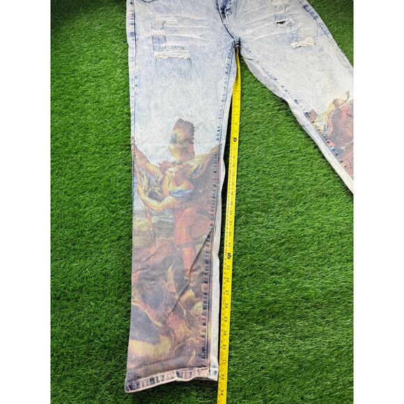 Bleecker & Mercer Mens Jeans 40x34 Slim Fit Angel Print Distressed Denim Pants - Picture 7 of 10
